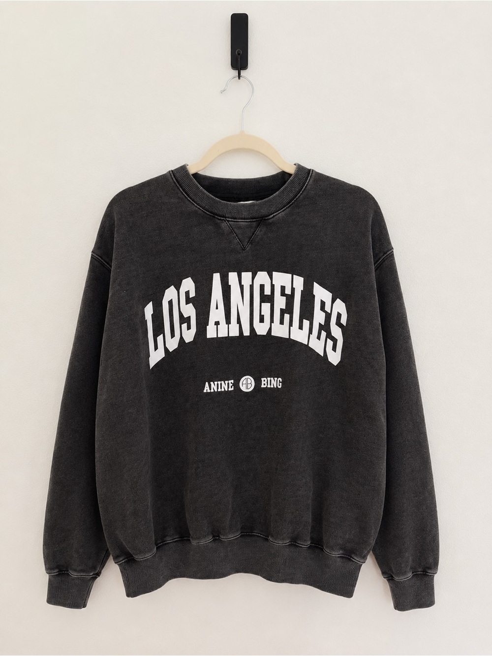Anine Bing Charcoal Black 'Los Angeles' Crewneck Sweatshirt Size Large